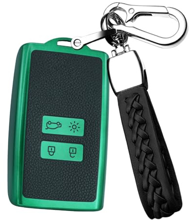 ontto TPU Autoschlüssel Hülle Passt für Renault Captur Megane Espace Clio Zoe Koleos Scenic 4 Arkana Dacia Sandero Schutzhülle Schlüsselhülle Schlüsselanhänger Schlüssel Etui Cover 4 Tasten-A Grün