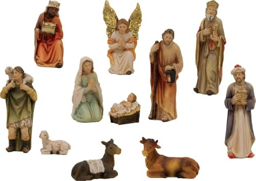 FADEDA 11 x krubbfigurer/höjd: 10 cm/handmålad/detaljerade krubbfigurer – julbord, dekoration, krubbtillbehör