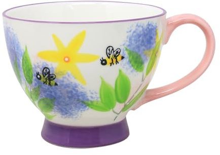 The Leonardo Collection Lesser & Pavey Ceramic Teacup Footed Mug Footed Mug for Tea & Coffee | Alliums & Bees Coffee Mug & Tea Cups for Home, Office or Shops - Lynsey Johnstone