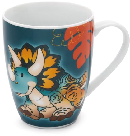 NICI Tazza in porcellana Dino Cerastupsy 310 ml 8x10 cm blu con banderuola - Bicchiere da tè o caffè con manico per bevande calde e fredde - Ottima idea regalo