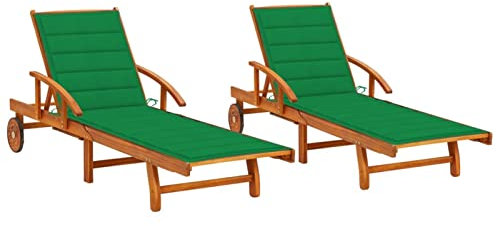 BaraSh Sonnenliegen 2 STK. mit Auflagen Massivholz Akazie Sonnenliege Klappbar Holz Gartenliege