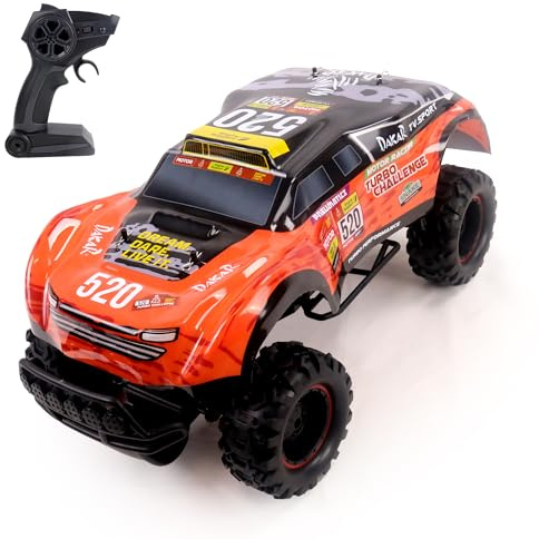 TURBO CHALLENGE - Voiture Licence Dakar - Rally - 098412 - Voiture Télécommandée - Orange - 1/10 - Prêt à Rouler - Batterie Rechargeable et Piles incluses - Plastique - À Partir de 6 Ans