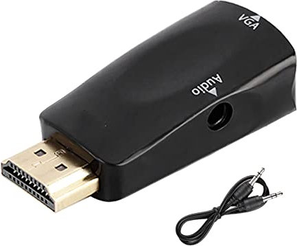 HD 1080P HDMI A VGA, Adaptador HDMI A VGA Chapado En Oro Macho A Hembra Con Cable De Salida De Audio De 3,5 Mm Adaptador VGA A HDMI(Negro)