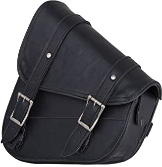 GARGOYLE BELLS Motorcycle Saddle Bags Solo Swing Arm Bag for Sportster Softail PVC Waterproof Motorcycle Luggage Bags for Motorcycle or Bike (Left Side, Black PVC)
