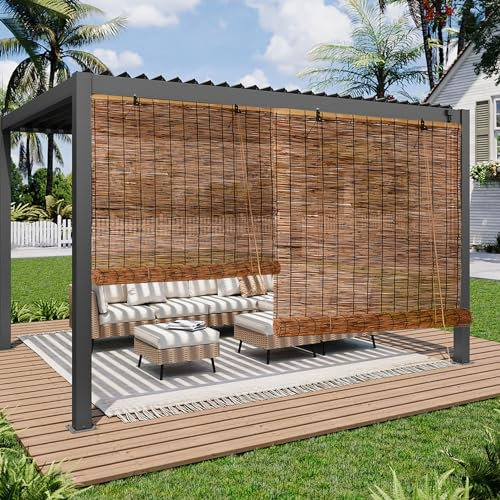 Bambus Rollo Fenster,Sonnenschutz Balkon,Bambusrollo Aussenbereich Sichtschutz Holzjalousie,Jalousien Innen,Outdoor Rollo Wetterfest,Bambus Vorhang,Raffrollos für Terrasse Garten,Einfache Montage ( Co