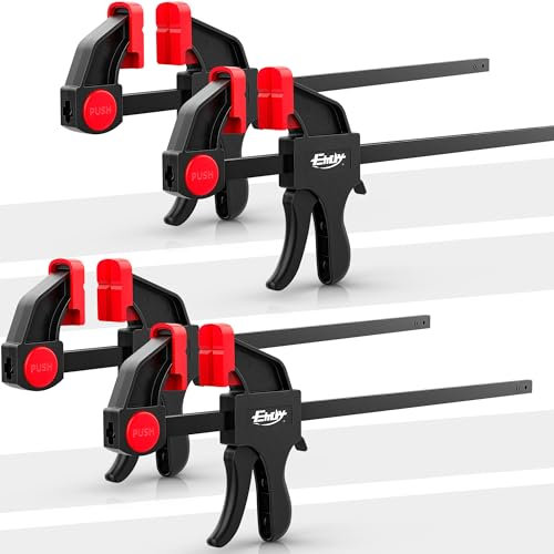 EHDY 12 Bar Clamps for Woodworking, 4-Pack Medium 170 lbs One-Handed Spreader/Clamp, Light-Duty Quick-Clamp F Wood Clamps Set for Hand Wood Working Crafts Grip Gluing