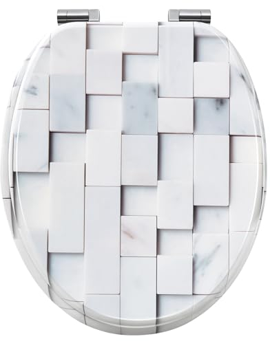 WOLTU Toilettendeckel mit Absenkautomatik, WC Sitz O Form, Klodeckel mit Mosaik-Motiv, Klobrille Toilettenbrille WC Deckel, einfache Montage von unten, bis 175 kg belastbar, aus MDF