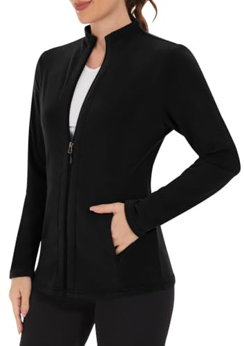 WOWENY Veste polaire pour femme - Sweat chaud doublé avec col montant et veste de survêtement en polaire à fermeture éclair intégrale - Léger pour l'hiver, la course, la randonnée, les loisirs, Noir