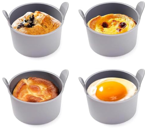 Moldes de huevo escalfados - Hueveras gruesas para huevos, juego de 4 moldes de huevo antiadherentes | Gran caja de magdalenas de silicona para freidora de aire, molde para hornear magdalenas, caldera
