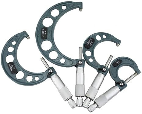 DAISHUJIE Outside Micrometer 0-4 Precision Outside Micrometer Set 4 PCS (0-1, 1-2, 2-3, 3-4) - Carbide Tipped, 0.0001 Accuracy, w/Carbide Tips, Standar