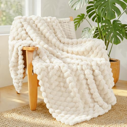 Whale Flotilla Soft 3D Jacquard Fleece Throw Blanket for Coach Sofa, Ivory