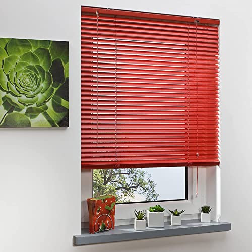 Rote Aluminium-Jalousien, wasserdicht, UV-Schutz, Verdunkelungsrollo für Küche, Schlafzimmer, Wohnzimmer, Badezimmer, Büro, anpassbare Größe 140 cm x 220 cm, inklusive Zubehör