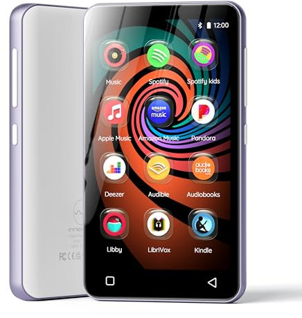 160GB MP3 Player with Bluetooth and WiFi, innioasis Music Player with Spotify,Pandora,Amazon Music,4 Touch Screen Android MP4 MP3 Player for Kids with Libby,Audible,Spotify Kids (White+ Purple)