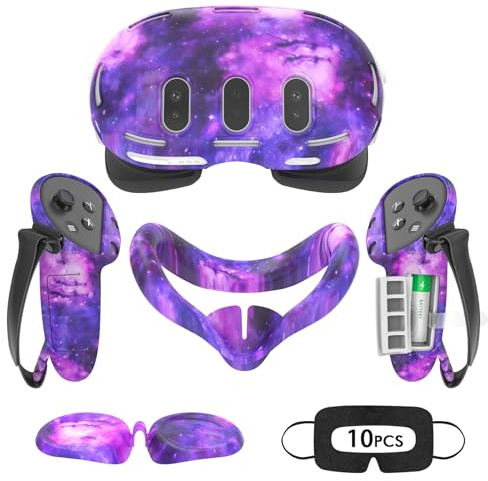 Tyasoleil Zubehör Kompatibel mit Oculus Quest 3, Silikon-Abdeckungs-Set Kompatibel mit Meta Quest 3, VR-Zubehör-Set, inklusive Controller-Griff-Lederabdeckung (Starlight Purple)