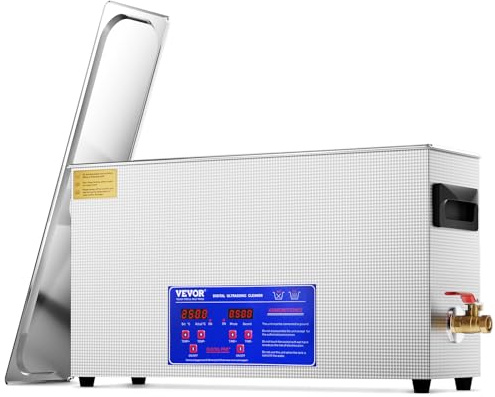 VEVOR Limpiador Ultrasónico 10 L Máquina de Limpieza Ultrasónica Profesional de 300 W con Temporizador y Calentador 40 kHz con Cesta para Piezas de Armas, Balas, Suministros Militares