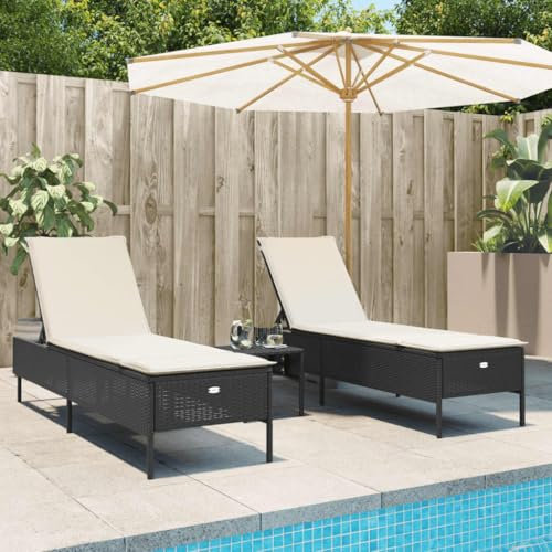 Xichuzi Sonnenliegen mit Auflagen 2 STK. Schwarz Poly Rattan, Gartenliege, Liegestuhl, Sonnenstuhl, Sonneninsel Outdoor, Liegen, Gartenmöbel, Bäderliege, Relaxliege - 3261587
