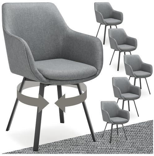 tectake® 6er Set Stuhl drehbar, Esszimmerstühle mit Armlehne, Küchenstühle, Stühle Esszimmer, Drehstühle für Dining Lounge, Esstisch, Schminktisch, Armlehnstuhl, Esszimmermöbel - anthrazit