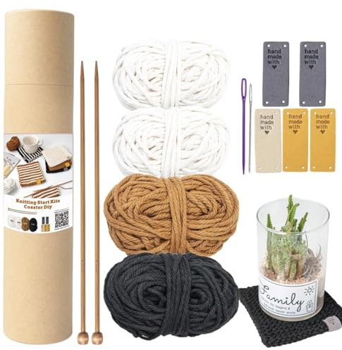Strickset Für Anfänger Erwachsene Komplett Mit Stricknadeln – Strick-Startset Für Untersetzer Zum Häkel Und Strickgarn Mit Anleitung, D-IY Untersetzer-Kit-Zubehör Aus Wolle Zum Stricken