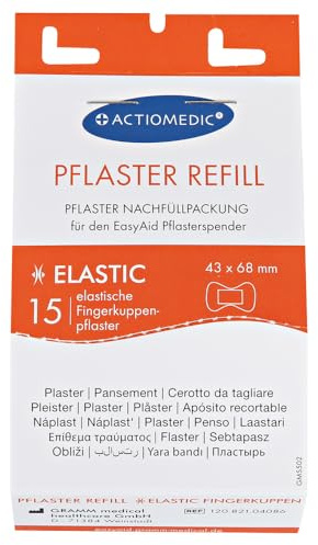 8 Stück Actiomedic Gramm Medical ACTIOMEDIC® EasyAid Refill Fingerkuppenpflaster ELASTIC, hautfarben, L: 68mm, B: 43mm, 15 Stück/Packung, Pflaster, Wundpflaster, Fingerpflaster