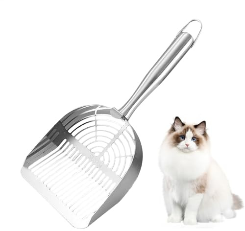 Lunaobrik Kattströskopa, kattlåda skopa - rostfritt stål kattskopa, ergonomiskt handtag, ihålig lastbil för skitsand, husdjurstillbehör för kattungevalp