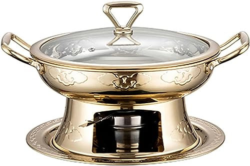 CWCQGH Chafing Dish Rotondo in Acciaio Inox per Uso Domestico, Set di contenitori riscaldanti per Buffet di Catering con fornace per Alcol e Coperchio, per Feste di caterin,Champagne Gold