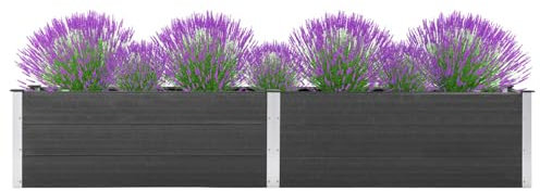 Somanki Garten-Hochbeet 200x50x54 cm WPC Grau, Palettenrahmen, Hochteich, Gemüsebeet, Kräuterregal Balkon, Blumenbeet, Kräuterspirale, Tomatenbeet, Pflanzhochbeet - 318095