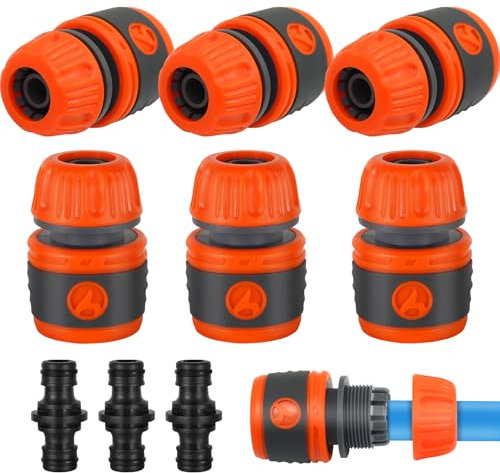 9 Pezzi Connettore Rapido per Tubo da Giardino, Connettori per Tubi Flessibili da 1/2, Connettore per Tubo da 1/2 Pollice, Connettore per Tubo per Lavaggio Auto e Collegamento Tubo