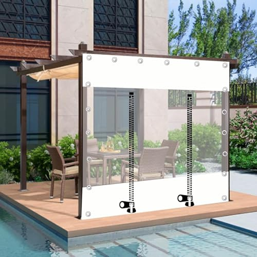 YIHANWUU Gazebo Transparent White Tarpaulin Side Panels,0.03Cm Pvc Tarpaulin Cover with Grommets,Outdoor Waterproof Clear Tarp Curtains with Zip Door,For Pergola Patio Porch Carport/Wxh/280*300Cm(9.2*