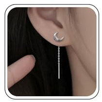 Aneneiceera Vintage Luna Cadena Enhebrador Pendientes De Plata De La Barra De Borla Gota Larga Barra De Tirar A Través De Pendientes Minimalista Cuelgan Joyas Pendientes Para Las Mujeres (luna)