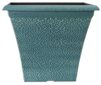 Plastic Planter – Large Outdoor Indoor Garden Flower Pot with Drainage Holes | Lightweight Weatherproof Plant Container for Patio, Balcony, Terrace & Home Decor | Floral Design (1, Green Square-36cm)