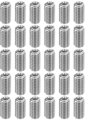 sourcing map Lot de 30 inserts filetés en acier inoxydable M6 x 1 mâle vers M3 x 0,5 femelle - Adaptateurs de filetage de 12 mm de long - Vis de réparation pour bois dur et tendre