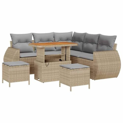vidaXL Gartensofa-Set 8 pcs Beige Poly-Rattan, Garten und Terrasse, robuster modularer Stil, Loungemöbelset, Rattansofa, Akazienholz, wetterfest