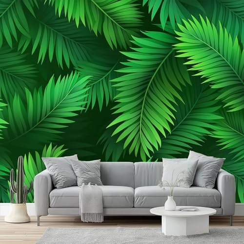 Genérico Papel pintado fotográfico Planta Hoja De Palma Decorativos, Hojas Verdes Papel pintado panorámico, 350 x 256 cm decoración de pared para sala de estar dormitorio infantil