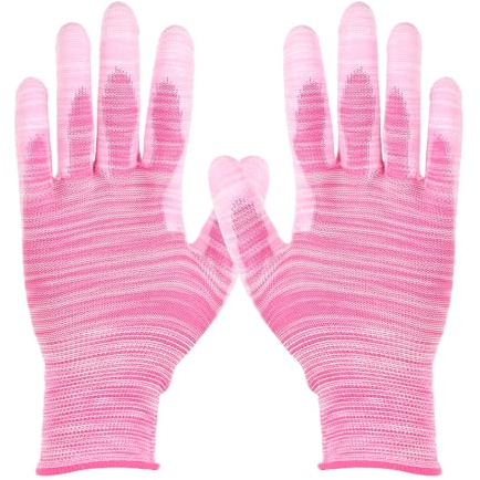 sourcing map 4Set Anti-Static Gloves Electrostatic Protective Gloves with PU Palm Large Size for Automotive Vinyl Wraps and Decal Applications, Pink