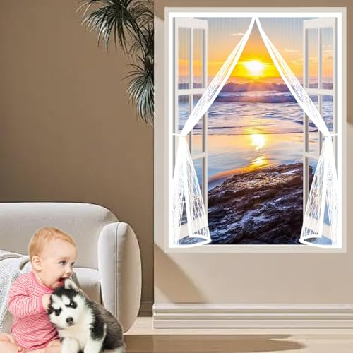 Magnetic Fly Screen Door 145 x 70 cm Anti Mosquito, Keep Fresh Air in, Portable, Foldable, Custom Sizes, Magnetic Fly Screen Curtain for Double Door/French Doors, White