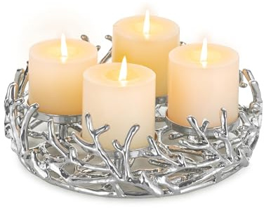 Romadedi Corona dell'Avvento, vintage, argento: composizione dell'Avvento, piccola in alluminio, diametro 28 cm, per 4 candele, diametro 8 cm, vassoio per il tavolo di Natale