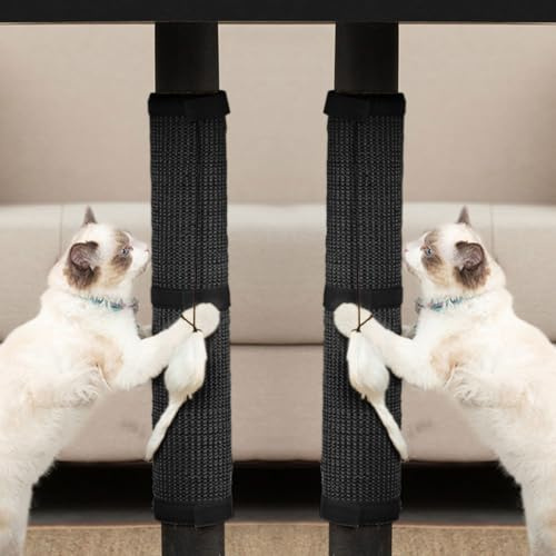JanYoo 2 Stück Tischbein Katze Kratzschutz Katzenkratzmatte Katzenkratzer | Schwarz,50×25cm,Sisal,Möbelschutz Tischbein Katzenkratzer mit Klettverschluss,Kratzmatte für Katze Scratcher Sofa Kratzbrett