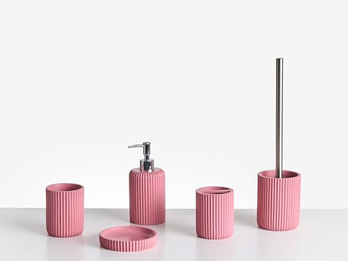 Badaccessoires Set 5-teilig Kunstharz rosa Rillenoptik Bad-Zubehör Camana