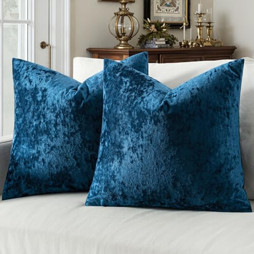 MIULEE 2er Set Kissenbezug 50x50cm Eisblume Samt Sofakissen Dunkelblau | Zierkissen Eisblume Dekokissen Weich und Kuschelig Kissenbezüge Kuschelkissen für Wohnzimmer