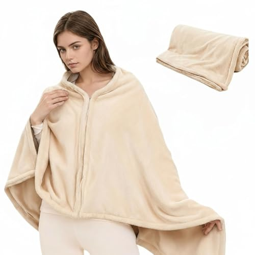 Pinbuton Wearable Blanket Poncho for Women & Men - 59x31 Flannel Fleece Shawl Wrap, Soft Office Chair Blanket