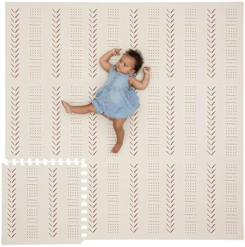 KinderNest Baby Krabbelmatte – 9-teilig, weich, rutschfest & wasserdicht, Eva-Schaum, Beige 180x180 cm
