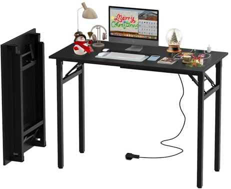 DHHOZAMZ 100x50cm Schreibtisch Klappbar, Klappbarer Schreibtisch Kleiner, Computertisch Mit Integrierter Ladestation, Laptoptisch Klappbar fürs Büro, Homeoffice. (Schwarz, 100x50x76cm)