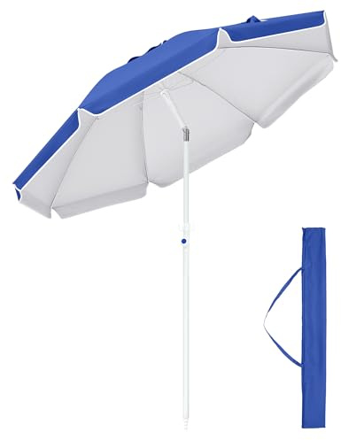 Palawano Parasol de Plage Inclinable Anti-UV UPF 50+, 1.6m | Toile Oxford 210D avec Revêtement Argenté, Armature Métallique et Sac de Transport Inclus pour Plage, Piscine et Jardin