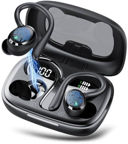 Ear buds Wireless Earbuds, Bluetooth 5.3 Headphones 2026 Wireless Headphones with Earhook, Deep Bass, Dual LED Display, 4 ENC Noise Cancelling Mic, 72Hrs Playtime, Bluetooth Earphones, IPX7 Waterproof
