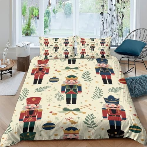 NAOFEKUID Christmas Nutcracker 3D Printed Duvet Cover Microfiber Bedroom Decor Nutcracker Bedding Set Soft Breathable for Adults Teens King（220x240cm）