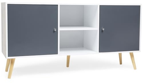 IDMarket - Buffet Bas scandinave 140 cm Effie 2 Portes Bois Blanc et Gris