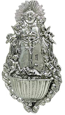 Acquasantiera in peltro antica da casa camera artistica colore argento Cavagnini Italy