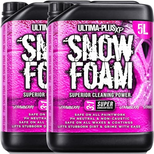 Ultima-Plus XP Pink Snow Foam pH Neutral Car Shampoo Wash - Super Thick Foam Pre-Wash Vehicle Cleaning Detailing - Strawberry Fragrance (10 Litres)