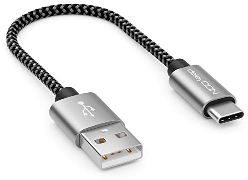 deleyCON 0,15m Nylon Cavo USB-C 15 cm Corto Cavo di Ricarica Cavo Dati USB Tipo C Spina in Metallo Ricarica e Sincronizzazione di Telefono Cellulare e Smartphone
