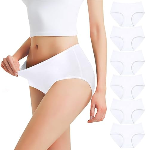 Falechay Culottes Femme Coton Taille Basses sous-vêtements Slips Blanc-L Lot de 6